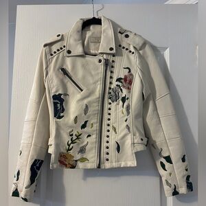 Blank NYC Cream Floral Embroidered Leather Jacket